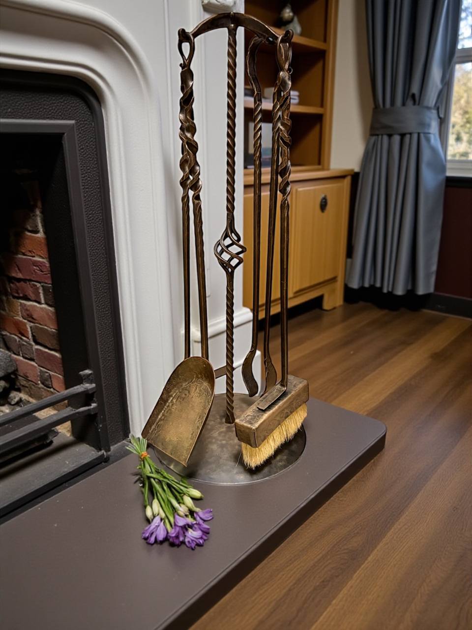 Personalized Forged Fireplace Tool Set,Engraved Iron Fire Stand,Custom Family Name Gift,Hand Forged Fireplace Tools,Bronze or Black Finish