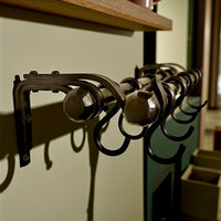 Forged Wall-Mounted Kitchen Rail in Amish & Farmhouse Style,Rustic Double Iron Pipe Ø22 mm,Hand-Forged Country Kitchen Decor