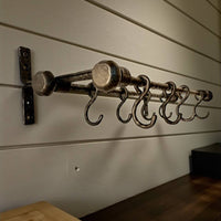 Hand Forged Iron Kitchen Shelf ,Double Bar Wall Mounted Pot and Cup Holder,Black Metal Organizer in Industrial Loft Style