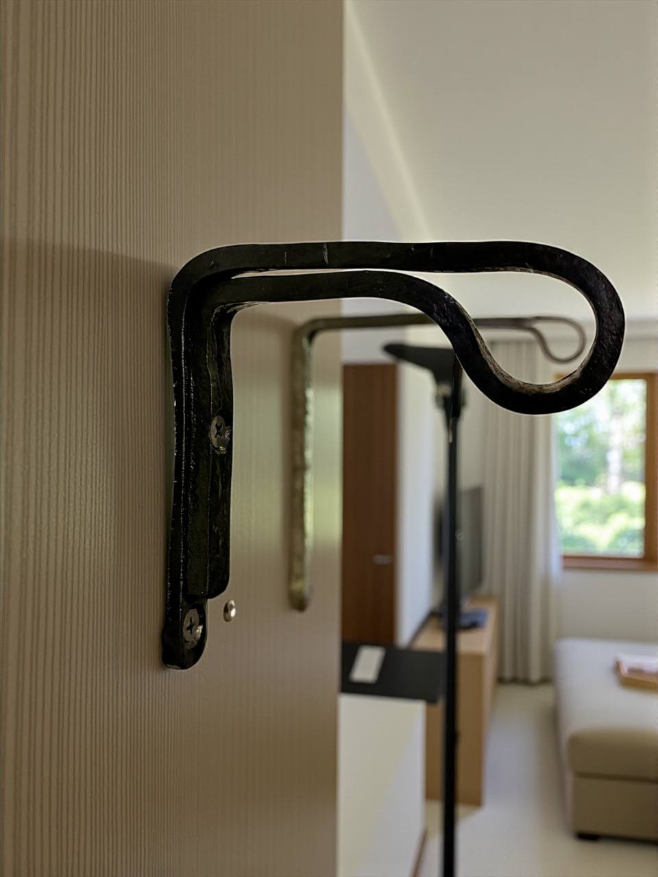 Forged Iron Kitchen Rail with Hooks–Heavy Duty Wall Pot Rack,Handcrafted Steel Tube