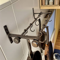 Hand Forged Iron Kitchen Shelf ,Double Bar Wall Mounted Pot and Cup Holder,Black Metal Organizer in Industrial Loft Style