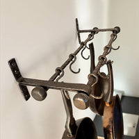 Hand Forged Iron Kitchen Shelf ,Double Bar Wall Mounted Pot and Cup Holder,Black Metal Organizer in Industrial Loft Style