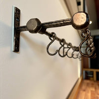 Hand Forged Iron Kitchen Shelf ,Double Bar Wall Mounted Pot and Cup Holder,Black Metal Organizer in Industrial Loft Style