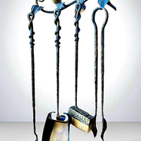 Hand Forged Fireplace Tool Set Wrought Iron Fire Tools with Leaf Hooks Nature Inspired Hearth Accessories Rustic Blacksmith Decor