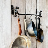 Wrought iron rack for cast iron pots and pans, premium handmade wall organizer for pots