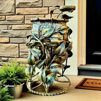 Hand-Forged Metal Outdoor Trash Bin with Ashtray: Decorative Garden Decor