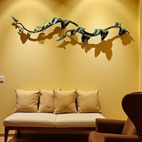 Modular Wrought Iron Wall Sculpture with Hooks,Hand Forged Iron Wall Hook Rack Branch, Metal Wall Decor with Leaves,Custom Length up to 20m