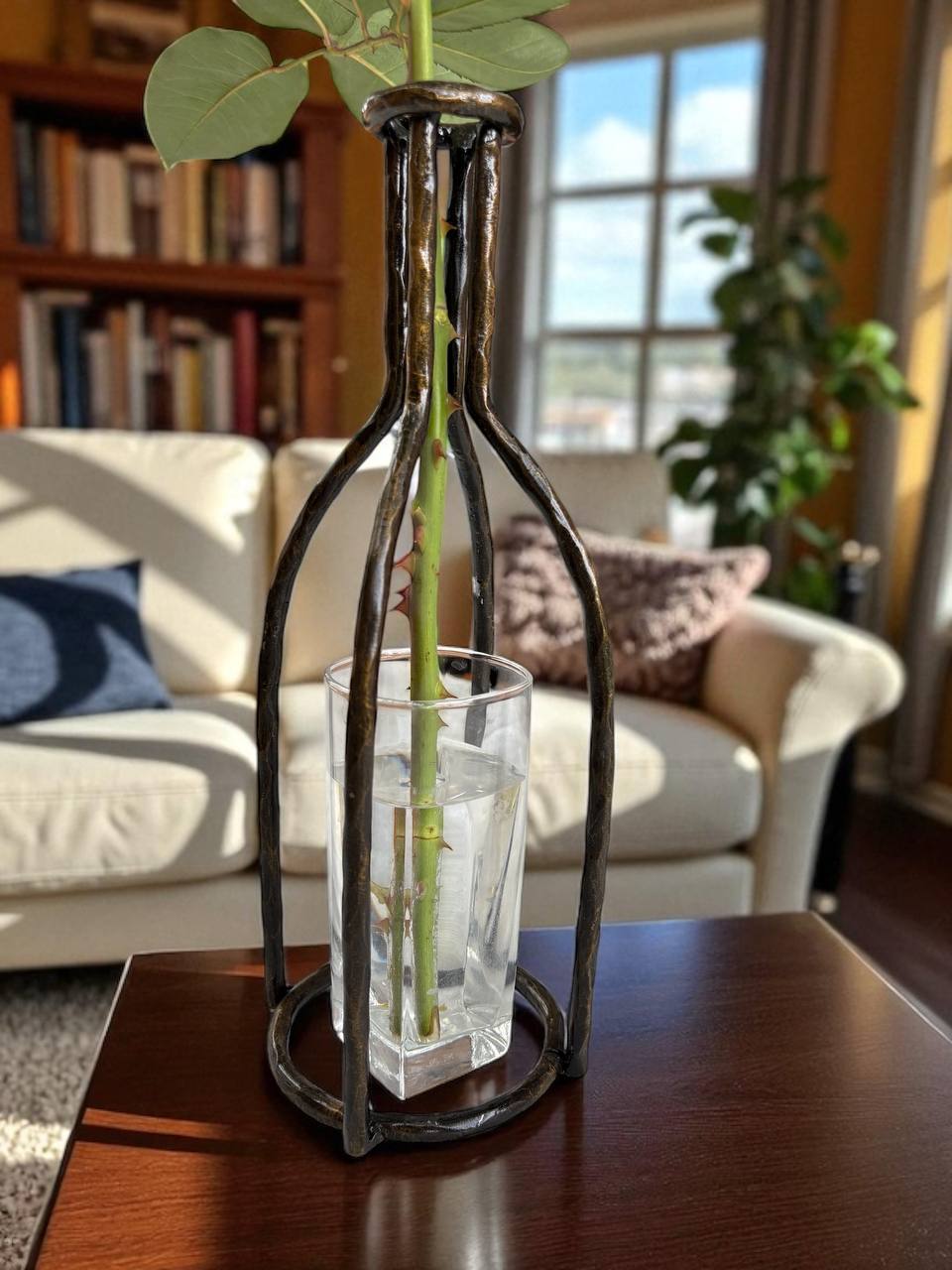 Hand Forged Metal Vase Base: Industrial Loft Floral Art Sculpture