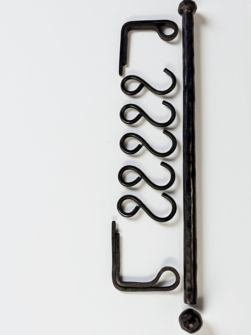 Forged Iron Kitchen Rail with Hooks–Heavy Duty Wall Pot Rack,Handcrafted Steel Tube