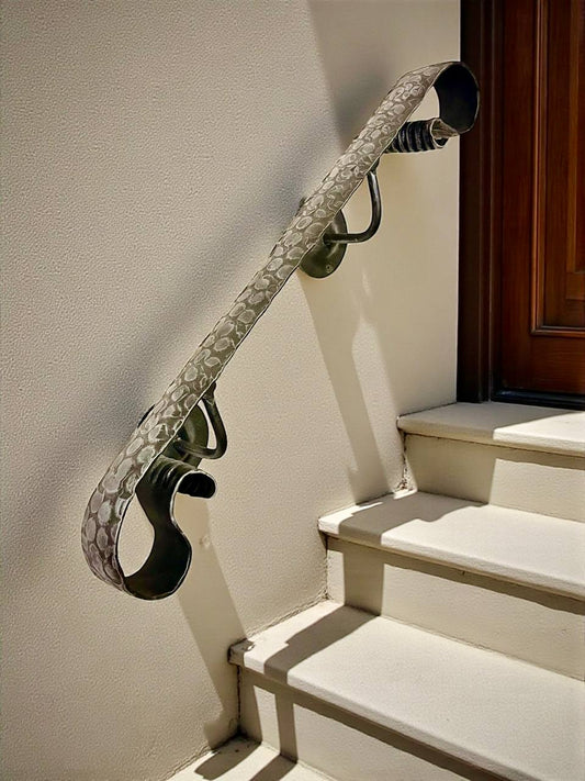 Modern loft forged handrail – minimalist steel railing for interior stairs, hammer-textured metal wall handrail made from solid 2-inch (50 mm) strap,industrial blacksmith art railing,custom size available