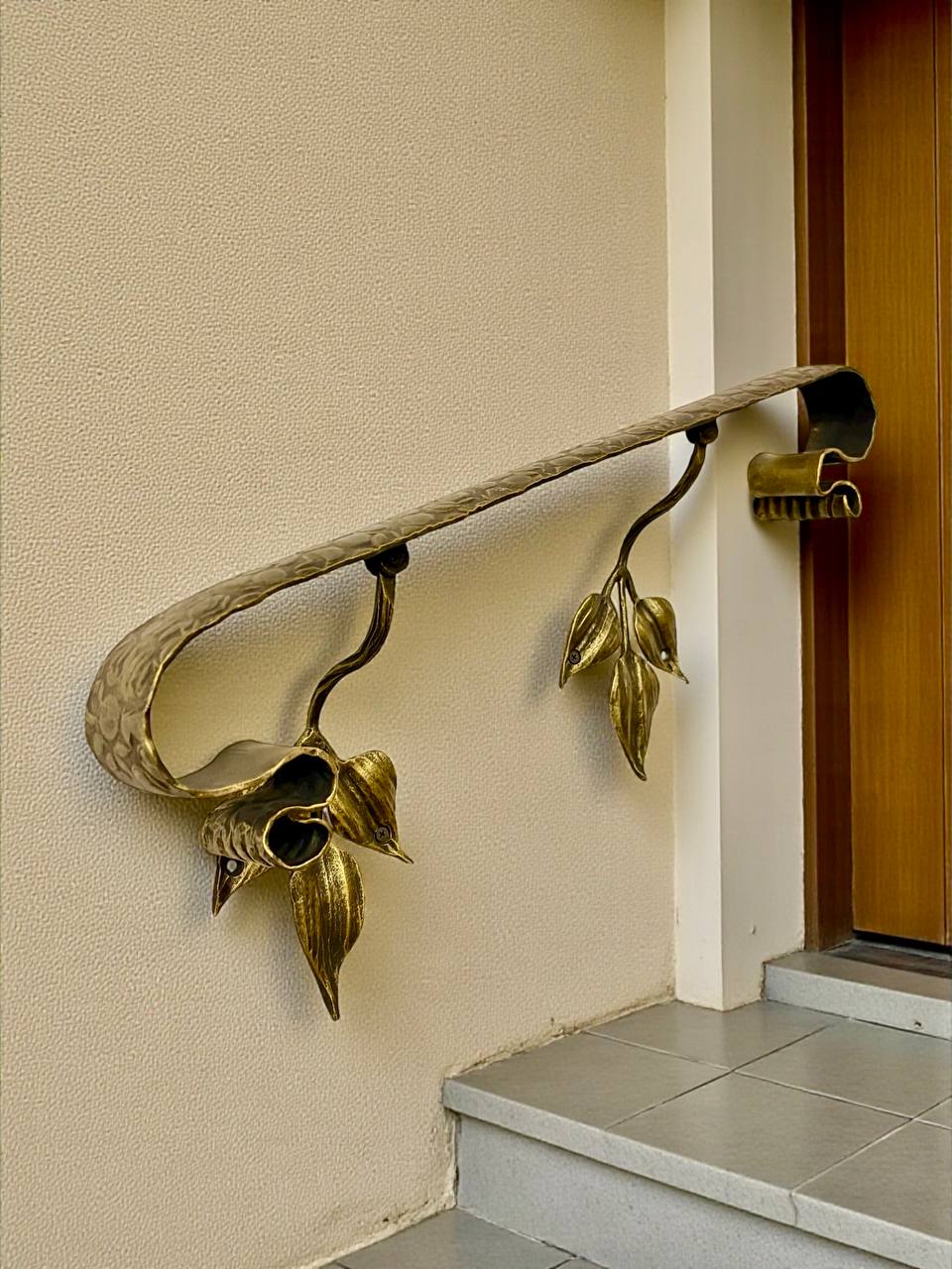 Outdoor Forged Metal Handrail — Hand-Forged Wall Railing for Porch,Entryway & Terrace,Bronze, Gold or Silver Patina,Weatherproof Artistic Stair Rail