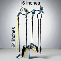 Hand Forged Fireplace Tool Set Wrought Iron Fire Tools with Leaf Hooks Nature Inspired Hearth Accessories Rustic Blacksmith Decor