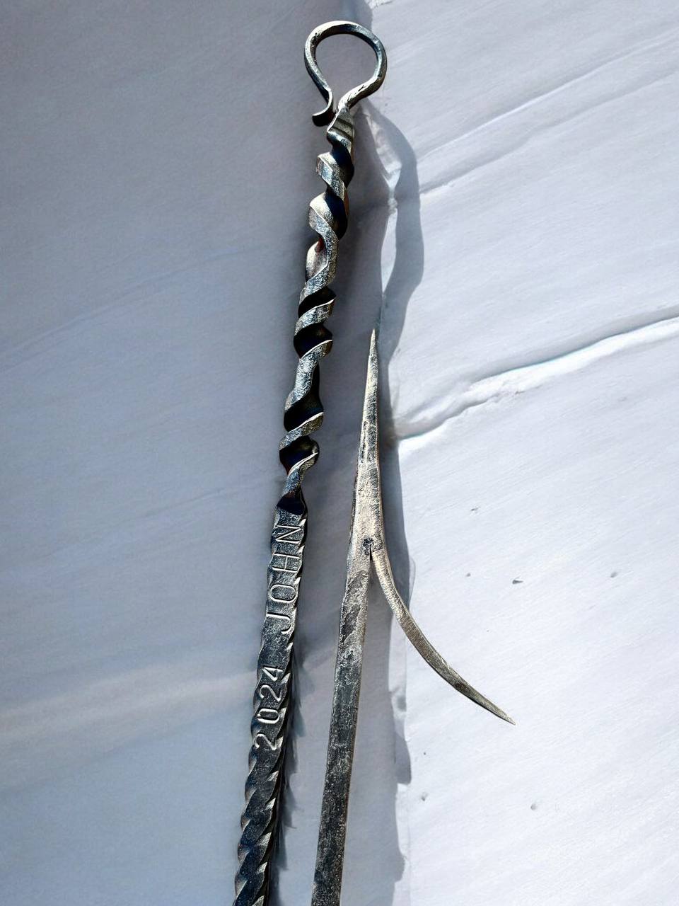 Personalized Fire Poker with Hook – Custom Engraved Forged Fireplace Tool, Blacksmith Gift for Dad, Anniversary or Outdoor Fire Pit