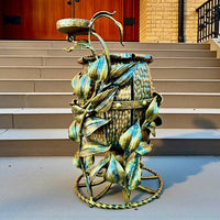 Hand-Forged Metal Outdoor Trash Bin with Ashtray: Decorative Garden Decor