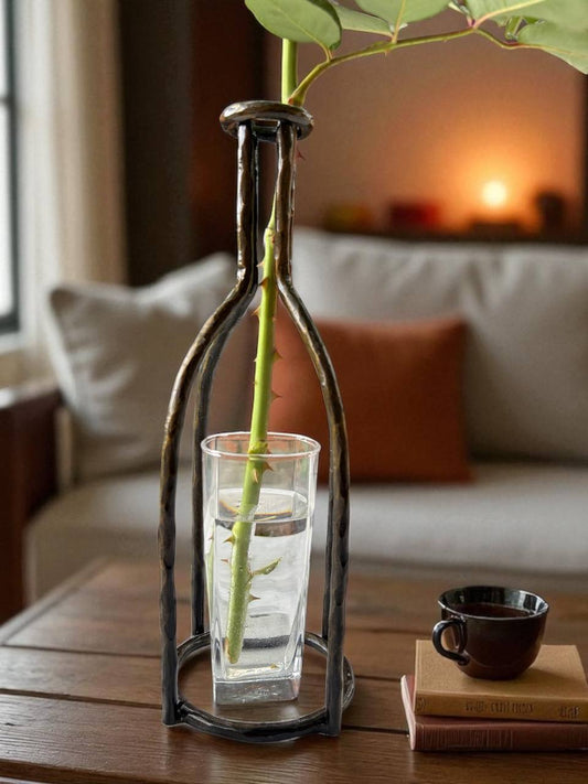 Hand Forged Metal Vase Base: Industrial Loft Floral Art Sculpture