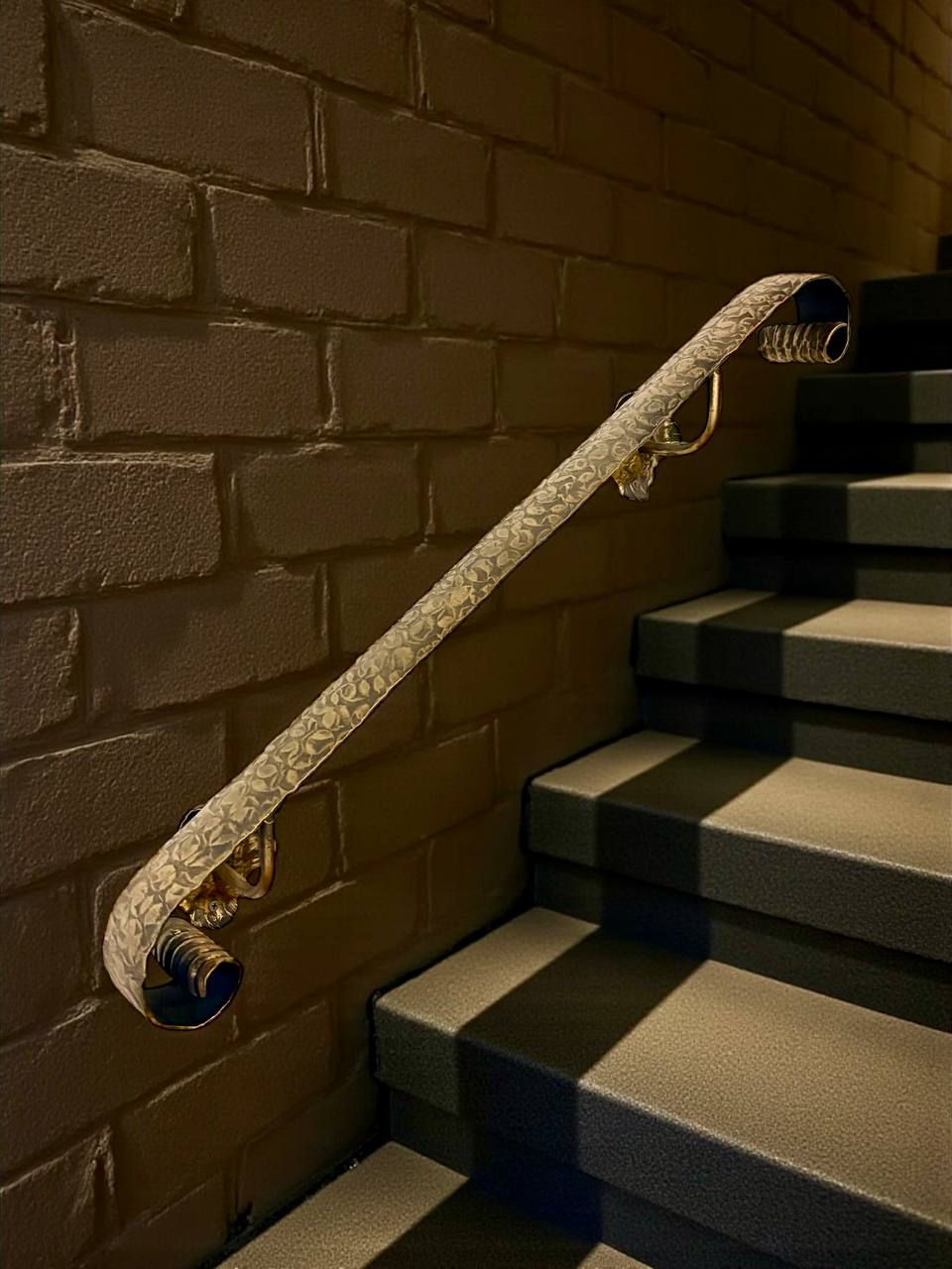 Luxury Forged Iron Stair Handrail with Swivel Brackets,Custom Length 16”–79”, 2” Wide Steel Rail,Safety Wall Railing,Indoor Outdoor,Black Bronze Gold Patina