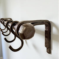 Forged Iron Kitchen Rail with Hooks–Heavy Duty Wall Pot Rack,Handcrafted Steel Tube