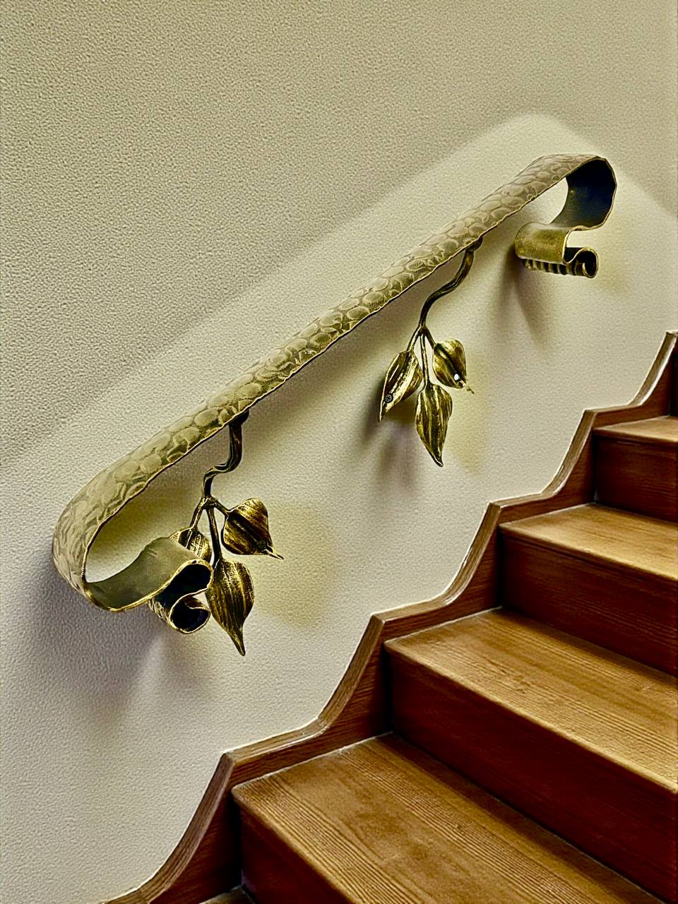 Outdoor Forged Metal Handrail — Hand-Forged Wall Railing for Porch,Entryway & Terrace,Bronze, Gold or Silver Patina,Weatherproof Artistic Stair Rail
