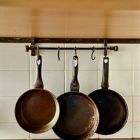 Hand-Forged Iron Kitchen Rack with Hooks,Heavy Duty Wrought Iron Pot and Pan Rail, Wall Mounted Utensil Holder, Custom Length 20–80 in