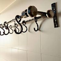 Hand Forged Iron Kitchen Shelf ,Double Bar Wall Mounted Pot and Cup Holder,Black Metal Organizer in Industrial Loft Style