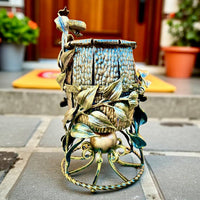 Hand-Forged Metal Outdoor Trash Bin with Ashtray: Decorative Garden Decor