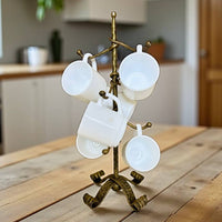 Forged Mug Stand with 8 Hooks,Adjustable Kitchen Cup Holder Rack,Hand Forged Metal, Bronze Patina, Premium Organizer