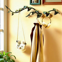 Modular Wrought Iron Wall Sculpture with Hooks,Hand Forged Iron Wall Hook Rack Branch, Metal Wall Decor with Leaves,Custom Length up to 20m