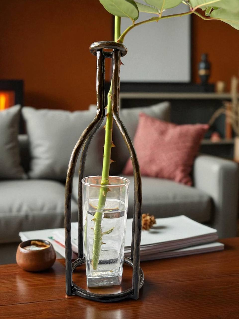 Hand Forged Metal Vase Base: Industrial Loft Floral Art Sculpture