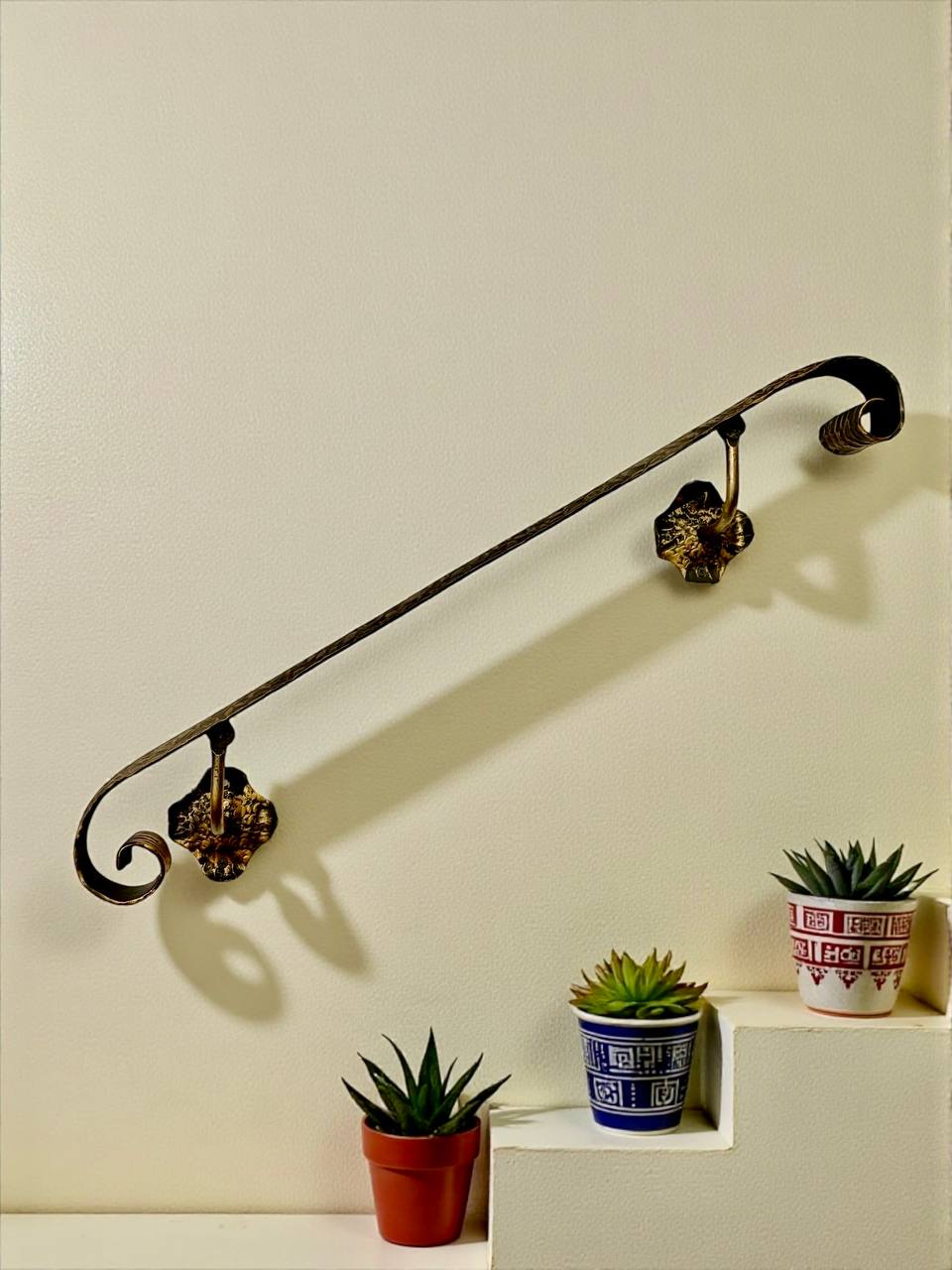 Luxury Forged Iron Stair Handrail with Swivel Brackets,Custom Length 16”–79”, 2” Wide Steel Rail,Safety Wall Railing,Indoor Outdoor,Black Bronze Gold Patina