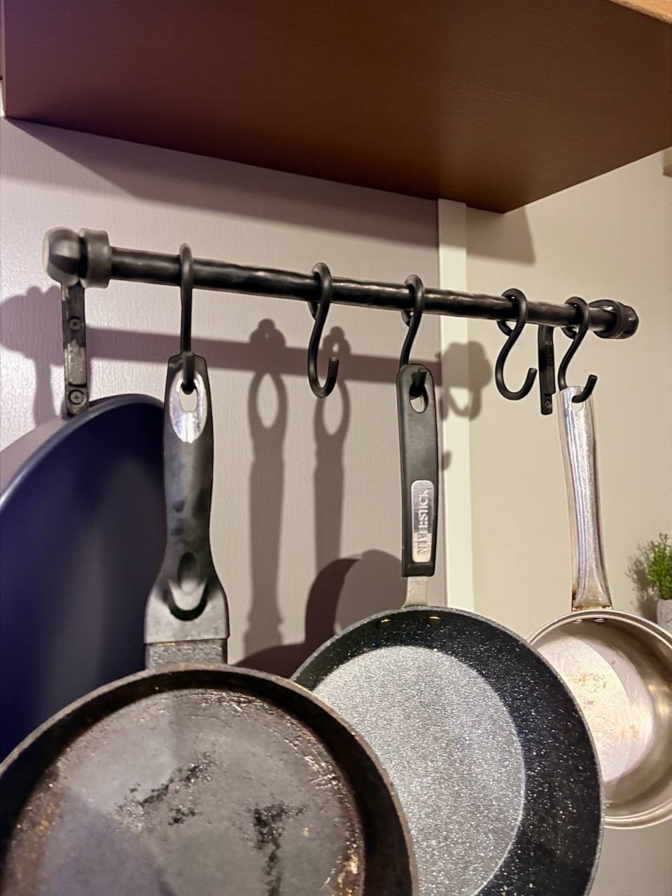 Forged Iron Kitchen Rail with Hooks–Heavy Duty Wall Pot Rack,Handcrafted Steel Tube