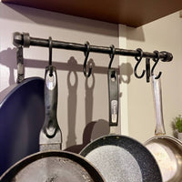 Rustic Kitchen Pot Rail with Hooks,Durable Wall Mounted Pot Rack,Cast Iron Pot Storage System,Iron Holders,Dish Organizer,dish hanger
