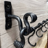 Wrought iron rack for cast iron pots and pans, premium handmade wall organizer for pots