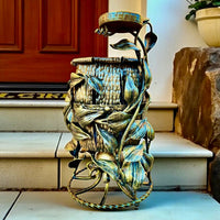 Hand-Forged Metal Outdoor Trash Bin with Ashtray: Decorative Garden Decor