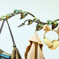 Modular Wrought Iron Wall Sculpture with Hooks,Hand Forged Iron Wall Hook Rack Branch, Metal Wall Decor with Leaves,Custom Length up to 20m