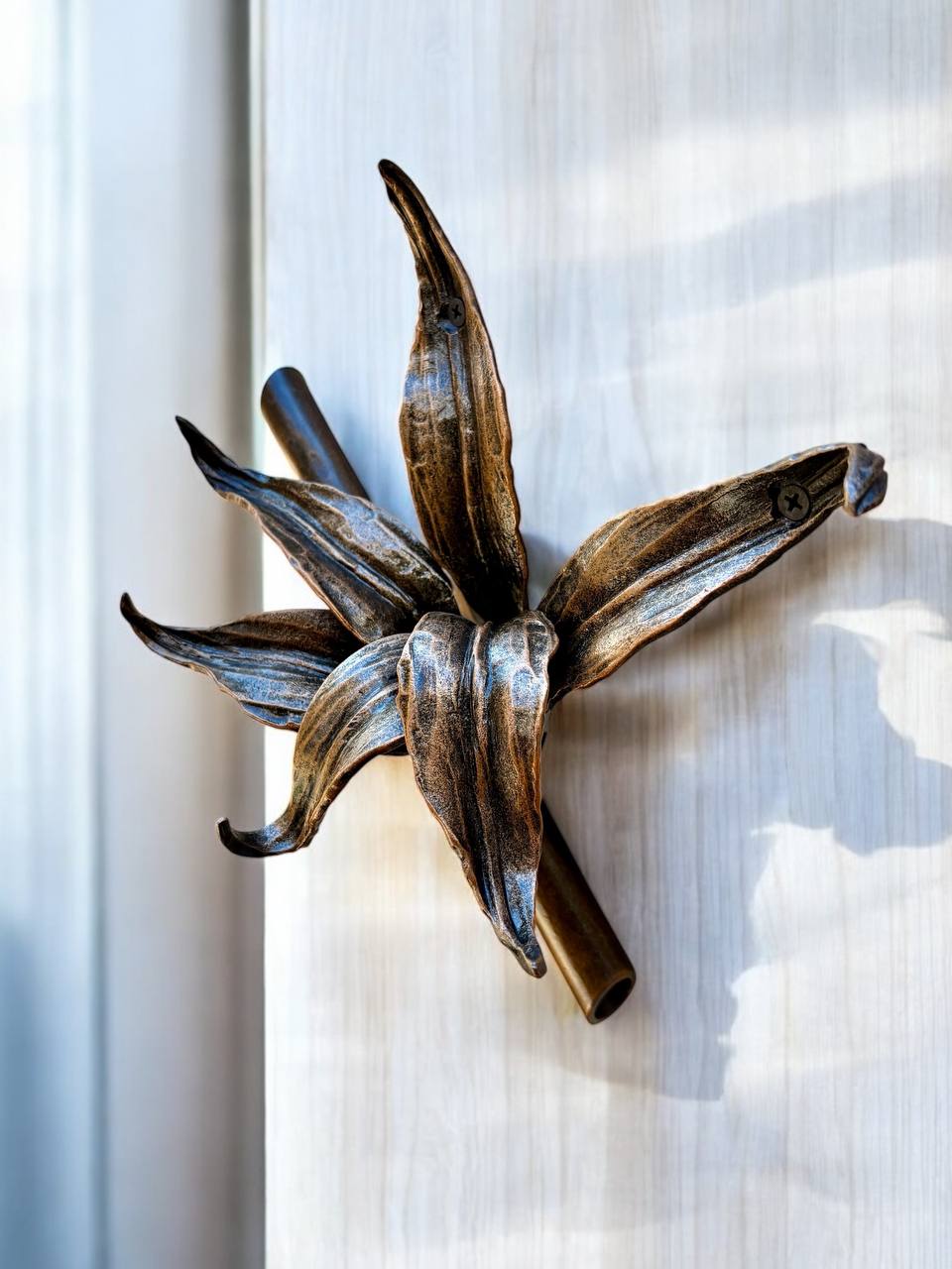 Handmade wall hook:metal holder for keys and bags,functional organizer for home,clothes,hats,unique design in the form of bamboo treehanger