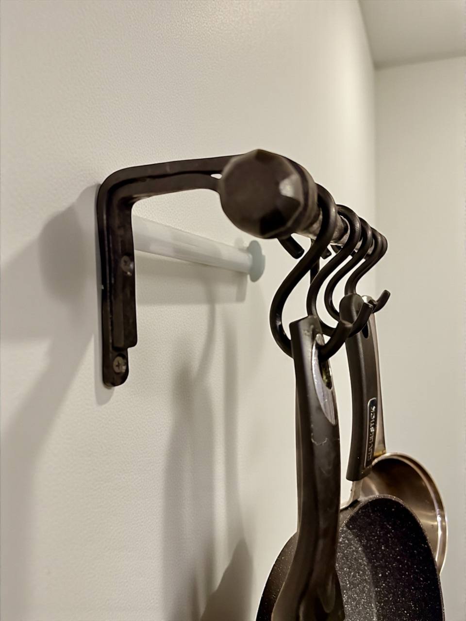 Forged Iron Kitchen Rail with Hooks–Heavy Duty Wall Pot Rack,Handcrafted Steel Tube