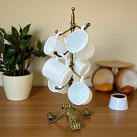 Forged Mug Stand with 8 Hooks,Adjustable Kitchen Cup Holder Rack,Hand Forged Metal, Bronze Patina, Premium Organizer