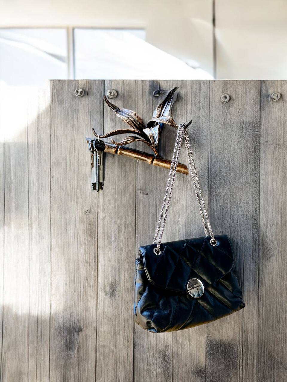 Handmade wall hook:metal holder for keys and bags,functional organizer for home,clothes,hats,unique design in the form of bamboo treehanger