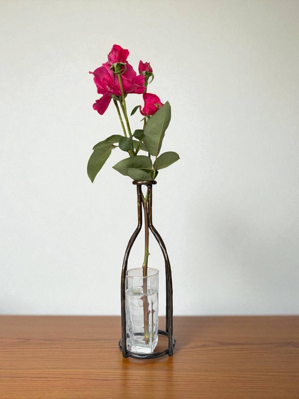 Hand Forged Metal Vase Base: Industrial Loft Floral Art Sculpture
