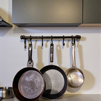Forged Iron Kitchen Rail with Hooks–Heavy Duty Wall Pot Rack,Handcrafted Steel Tube