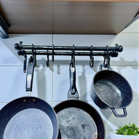 Forged Wall-Mounted Kitchen Rail in Amish & Farmhouse Style,Rustic Double Iron Pipe Ø22 mm,Hand-Forged Country Kitchen Decor