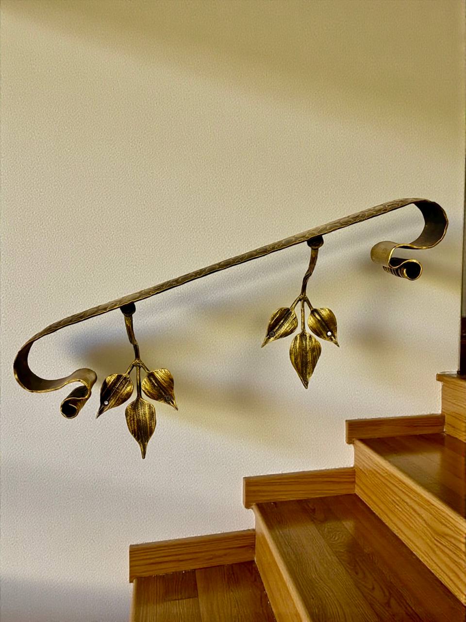 Outdoor Forged Metal Handrail — Hand-Forged Wall Railing for Porch,Entryway & Terrace,Bronze, Gold or Silver Patina,Weatherproof Artistic Stair Rail