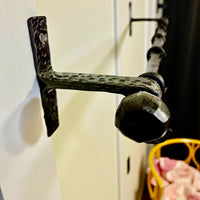 Hand-Forged Iron Kitchen Rack with Hooks,Heavy Duty Wrought Iron Pot and Pan Rail, Wall Mounted Utensil Holder, Custom Length 20–80 in