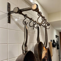 Hand Forged Iron Kitchen Shelf ,Double Bar Wall Mounted Pot and Cup Holder,Black Metal Organizer in Industrial Loft Style