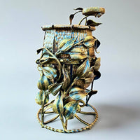 Hand-Forged Metal Outdoor Trash Bin with Ashtray: Decorative Garden Decor