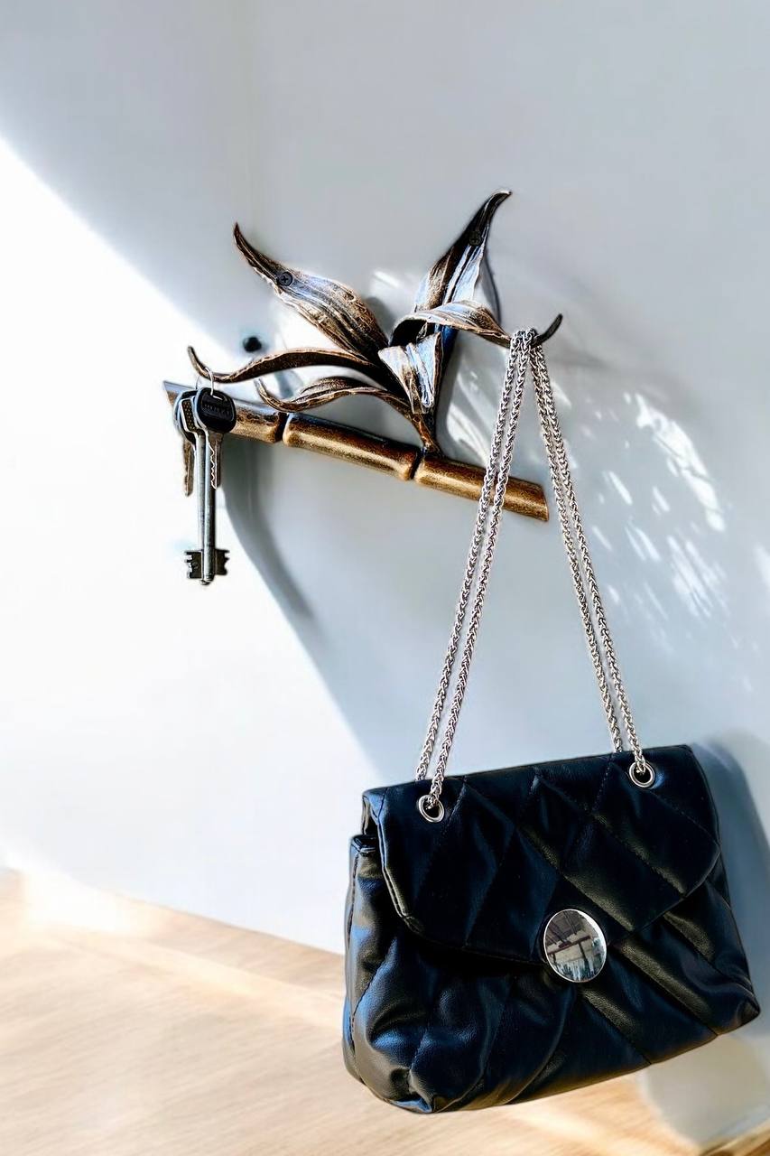 Handmade wall hook:metal holder for keys and bags,functional organizer for home,clothes,hats,unique design in the form of bamboo treehanger