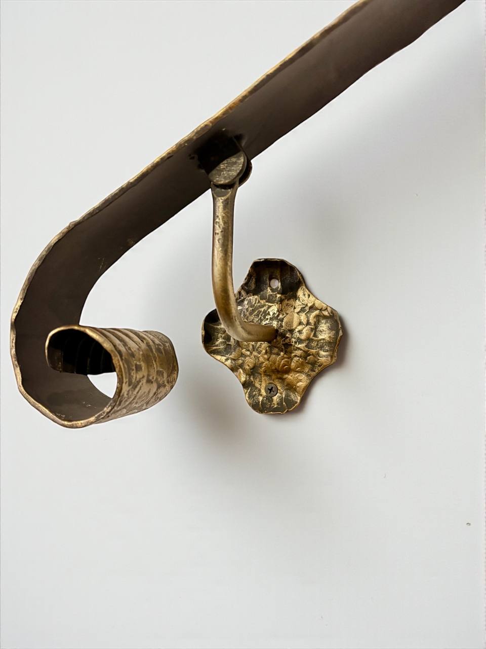 Luxury Forged Iron Stair Handrail with Swivel Brackets,Custom Length 16”–79”, 2” Wide Steel Rail,Safety Wall Railing,Indoor Outdoor,Black Bronze Gold Patina