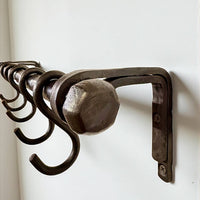 Forged Iron Kitchen Rail with Hooks–Heavy Duty Wall Pot Rack,Handcrafted Steel Tube