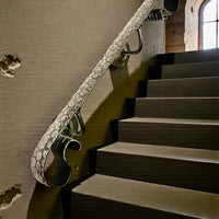 Modern loft forged handrail – minimalist steel railing for interior stairs, hammer-textured metal wall handrail made from solid 2-inch (50 mm) strap,industrial blacksmith art railing,custom size available