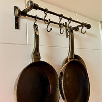 Hand Forged Iron Kitchen Shelf ,Double Bar Wall Mounted Pot and Cup Holder,Black Metal Organizer in Industrial Loft Style